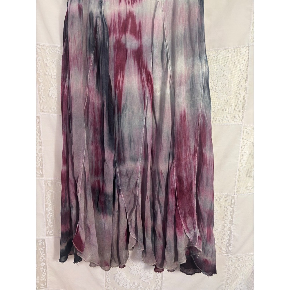 Pink Gray Tie Dye Fairy Grunge Boho Hippie Flowy Maxi Skirt Size S-M - Picture 13 of 13